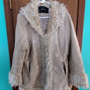 Winter Coat Suede/Leather and Faux Fur - Size XL